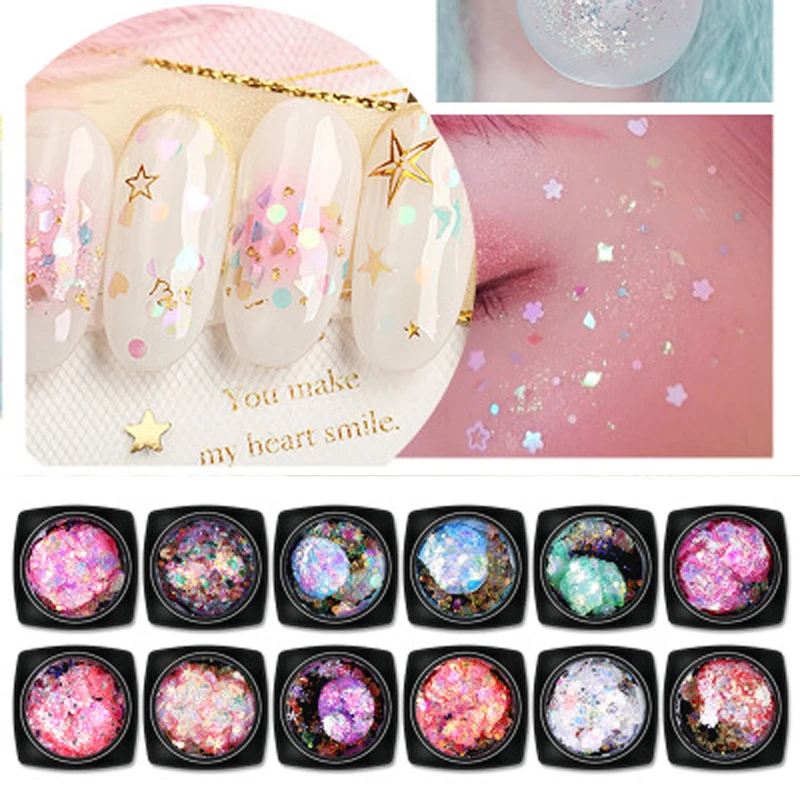 

12pcs Muti-function Glitter for Nail Eyes Face Glitter Gel Art Flash Loose Sequins Cream Festival Glitter Decoration Party