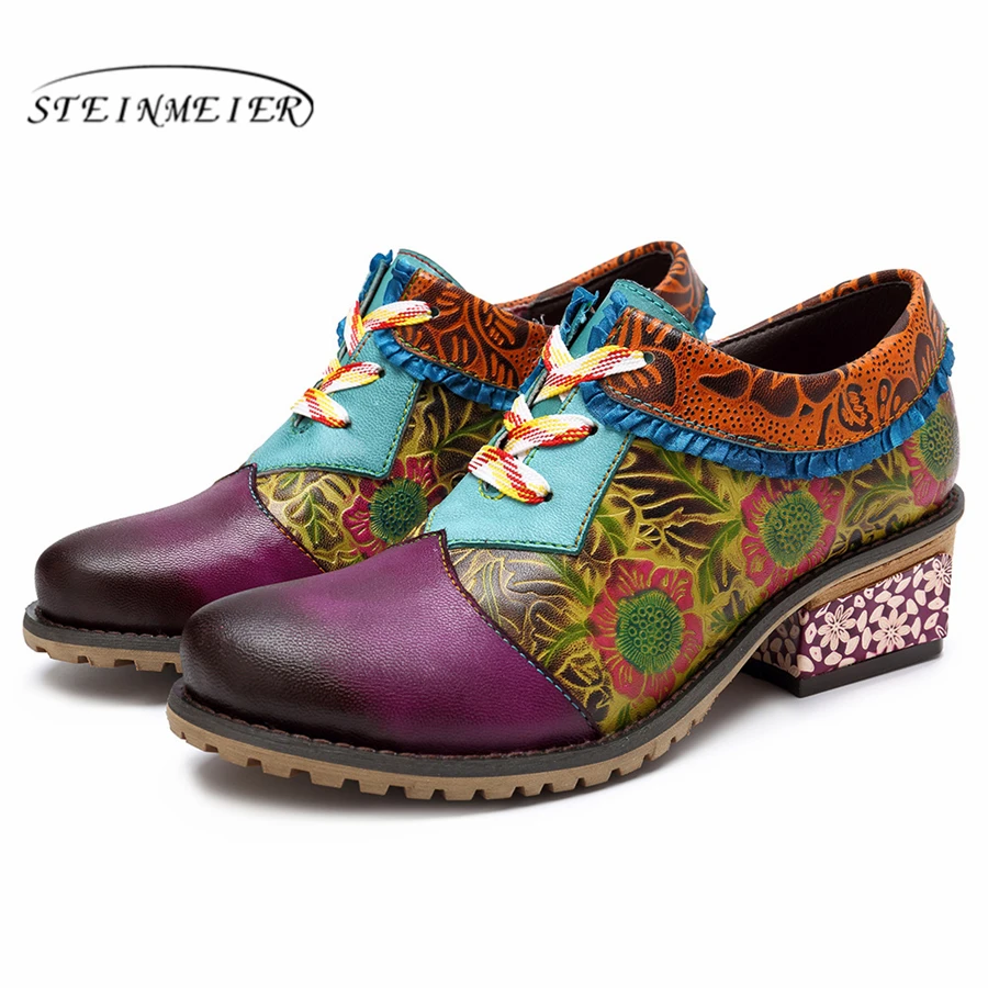 

Genuine cow leather Retro lady Pumps casual shoes vintage women handmade oxford shoes for women purple 2019 spring