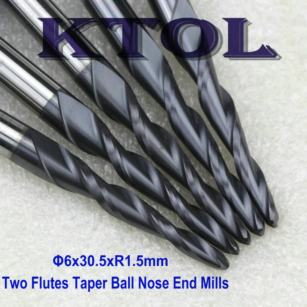 

5pcs Custom R1.5*30.5 *75L*2T*6D HRC55 Cone CNC Carving Tools, Imported Tungsten Steel Cutters, Relief Bits, Good Chip Removal