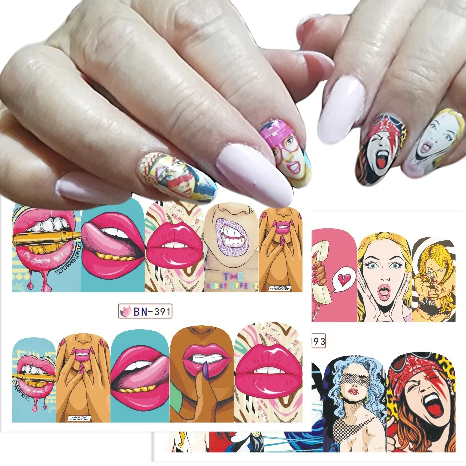 

12 Designs Nail Slider Sticker Set Pop Sexy Lip Summer Full Cover Water Transfer Tips Self-Adhesive Decor for Nail LABN385-396-1