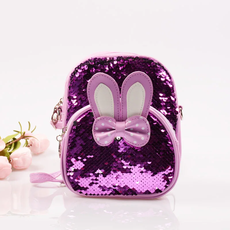 Mini Sequins Backpack Cute Rabbit Ear Shoulder Bags for Kids Girls