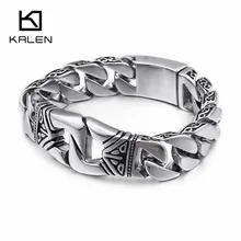 KALEN, нержавеющая сталь, серебряные браслеты на запястье для мужчин, 18 мм, тяжелый массивный связывающий браслет на цепочке, мужские ювелирные аксессуары