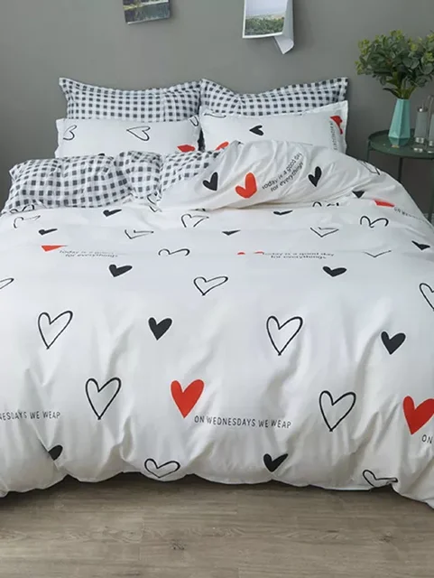 Best Price Letters and heart embroidery and print bedlinens Washed Cotton Twin Queen King size bedding Sets Pillowcases duvet cover set Best Price Letters and heart embroidery and print bedlinens Washed Cotton Twin Queen King size bedding Sets Pillowcases duvet cover set