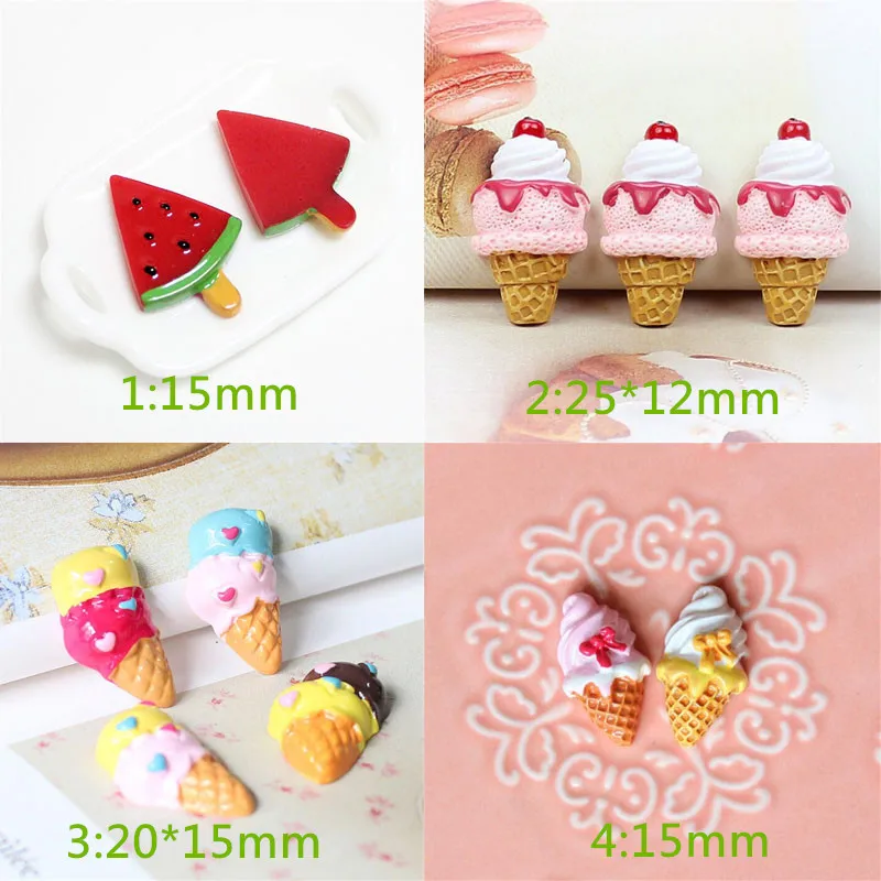 

Кабошоны из смолы с плоской задней стороной, 100 шт., милые кабошоны в виде фруктов, арбуза, милого мороженого, аксессуары для украшения, фоторамка, Декор