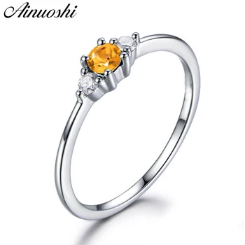

AINUOSHI Natural Citrine Exquisite Ring 1.25ct Round Cut 925 Sterling Silver Ring Trendy Engagement Wedding Jewelry Women Ring