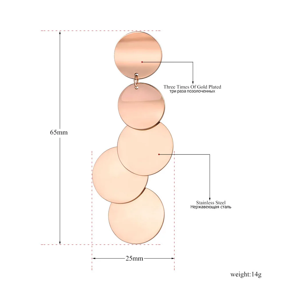 Lokaer Мода Нержавеющая сталь розовое золото 5 шт. комбинированный круг Стад Серьги Bohemia Style геометрические ювелирные изделия для Для женщин девочек E19078