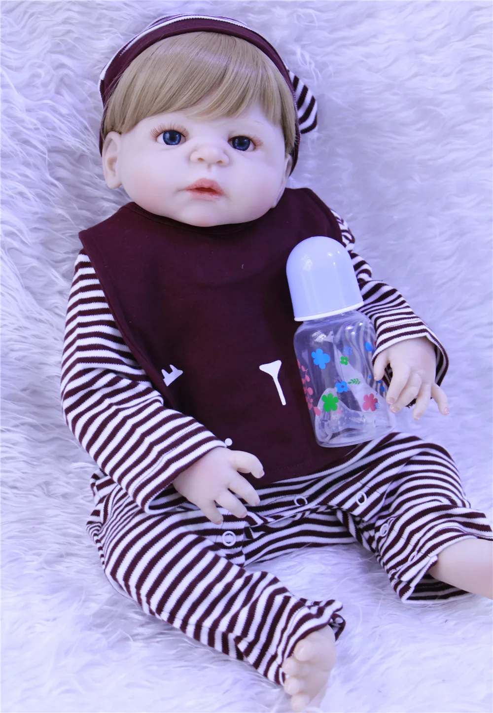 Мальчик bebe-reborn блонд волос полный Силиконовый reborn baby dolls 22 дюймов Поддельные Детские Силиконовые Куклы для детей подарок живые младенцы