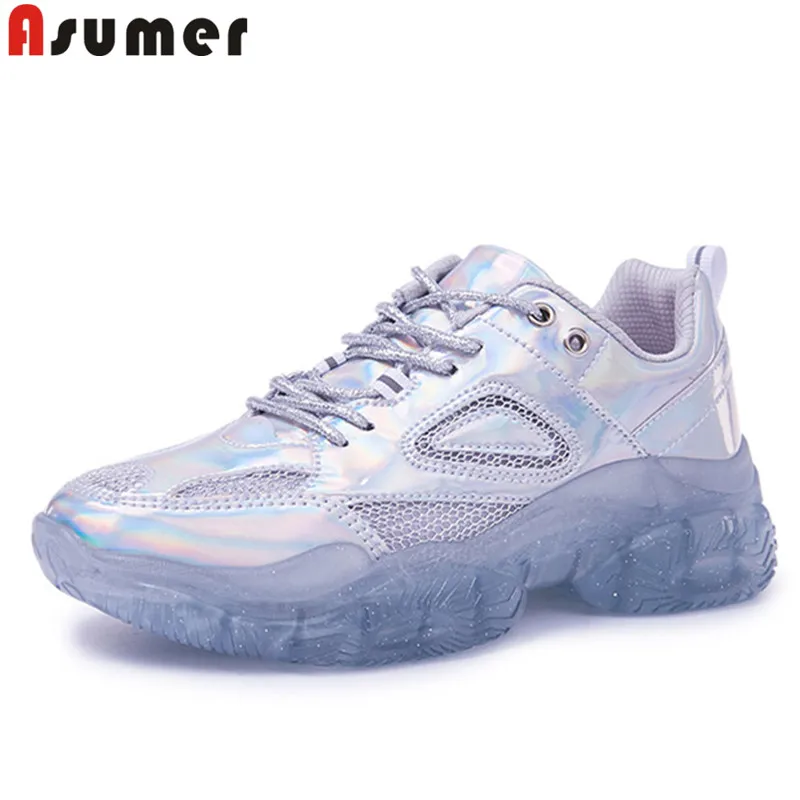 

ASUMER fashion new sneakers women round toe lace up ladies flat platform shoes colour casual mesh Ventilation women flats shoes