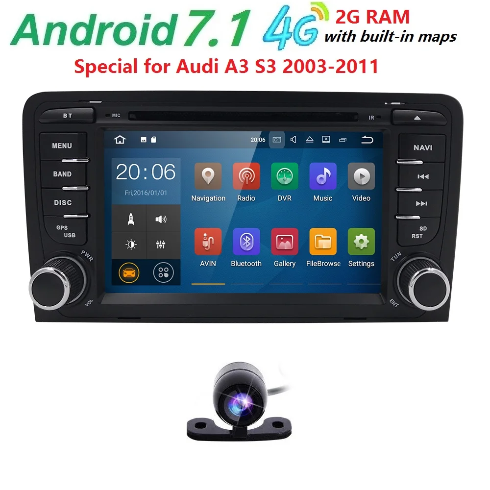 7 "ouad 4 core 2 г Оперативная память Android 7.1 автомобиль DVD Радио плеер для Audi A3/S3 (2003-2013) стерео Мультимедиа TPMS/OBD2/4 г/dab +/GPS/WI-FI/bt