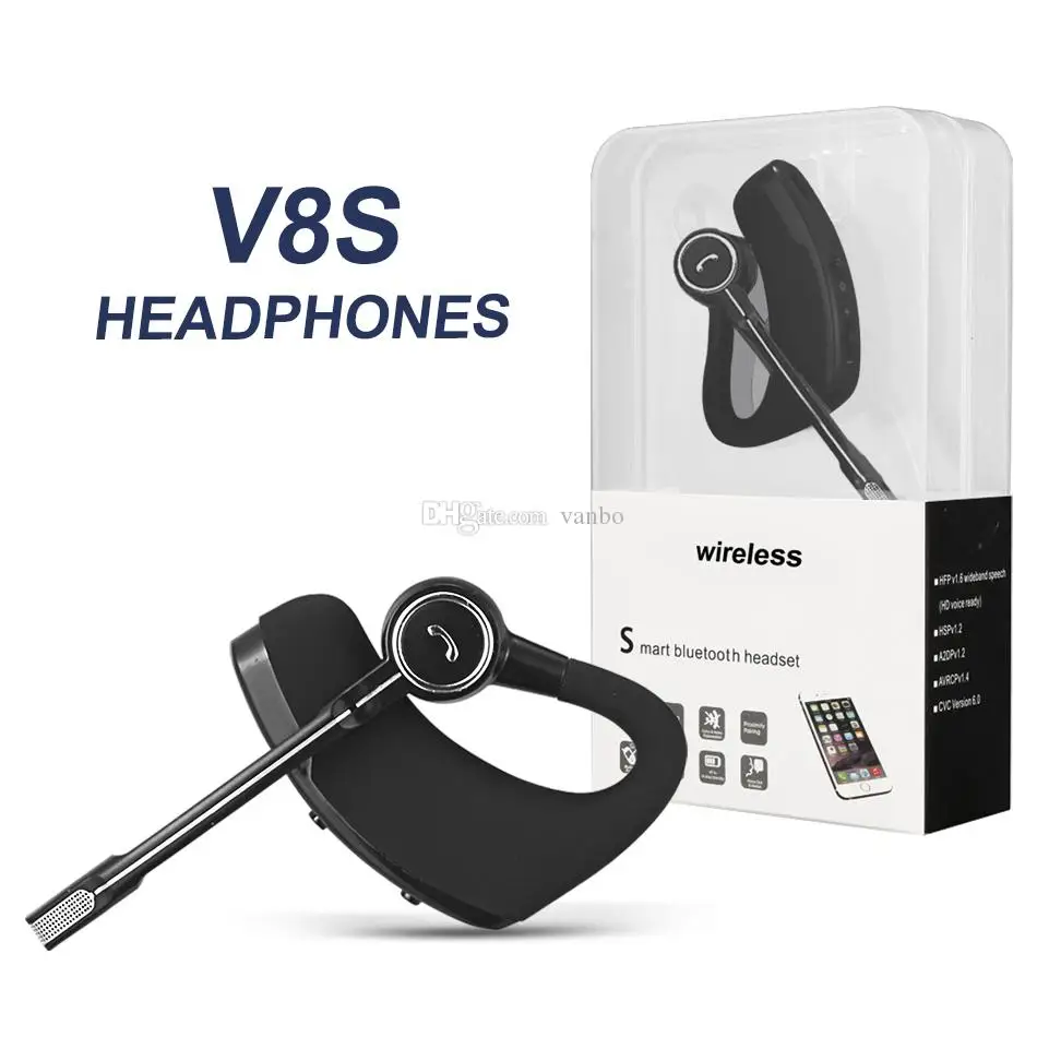 

V8S Bluetooth Wireless Headset Handsfree Bluetooth Earphones V4.1Legend Stereo Earbuds For Phones with Package soft wear Hanging