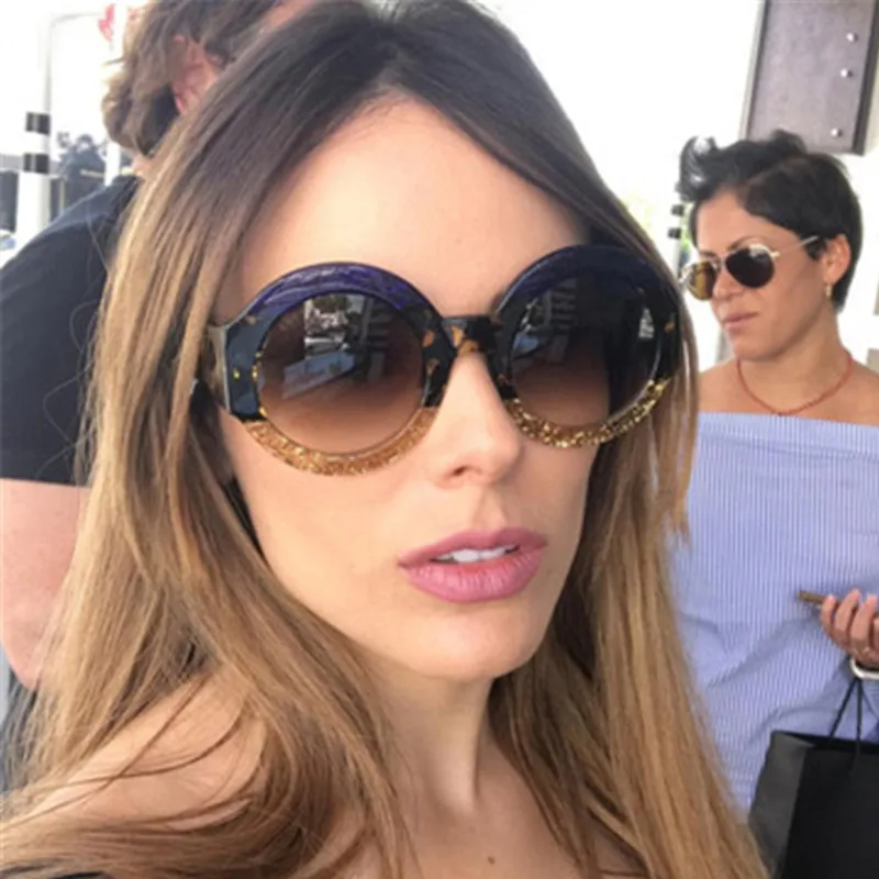 

Colorful Glitter round sunglasses 2018 luxury fashion brand designer Crystal Gradient red black green sun glasses men eyewear