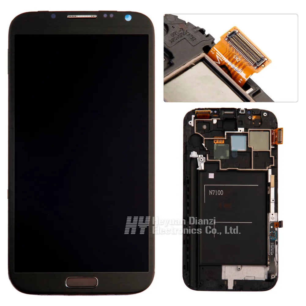 100 original LCD Display Touch Screen Digitizer Assembly with Frame For Samsung Galaxy Note2 N7105 N7100