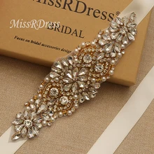 MissRDress хрустальный свадебный пояс ручной работы жемчужный пояс невесты золотой пояс со Стразами Пояс для свадебных платьев JK849