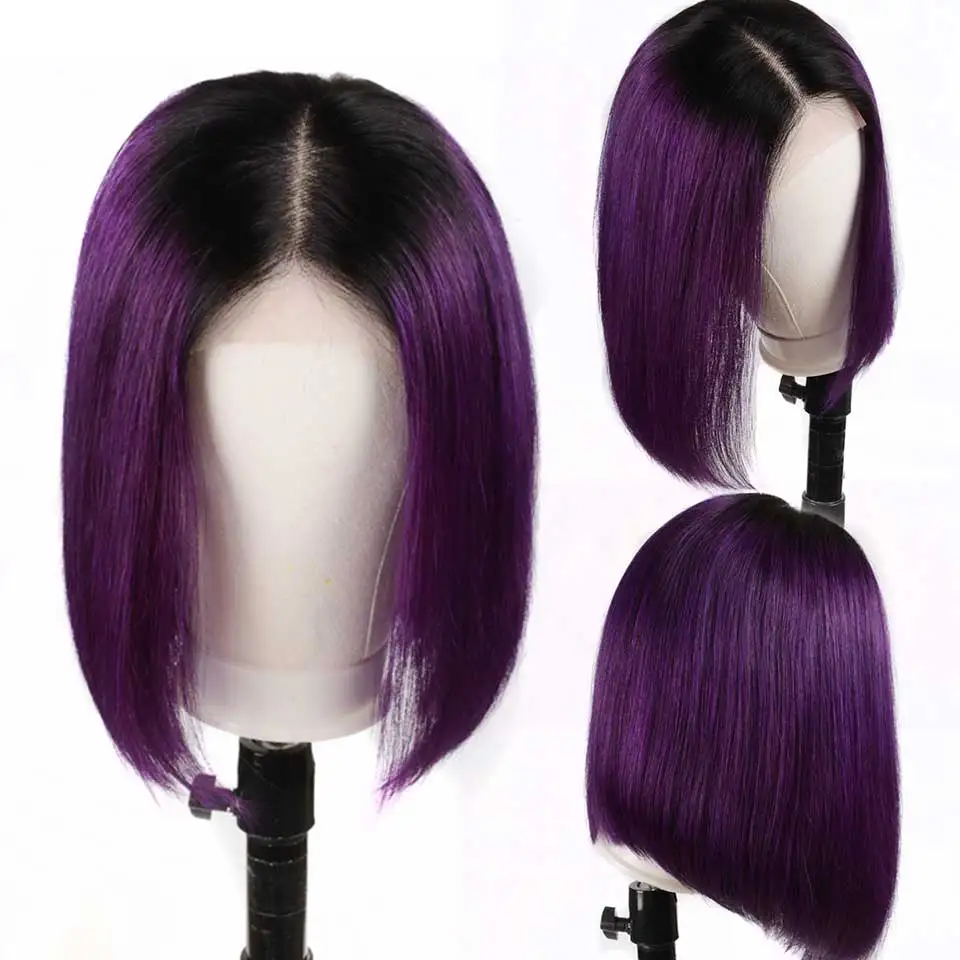 13X6 человеческие волосы на кружеве Wigs1B/фиолетовый короткий Боб прямое, Омбре парики на шнурках Remy бразильский парик на кружеве для черных