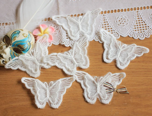 

30pcs 5.2x4cm wide ivory butterflies bridal wedding dress mesh embroidered lace appliques patches L14M73