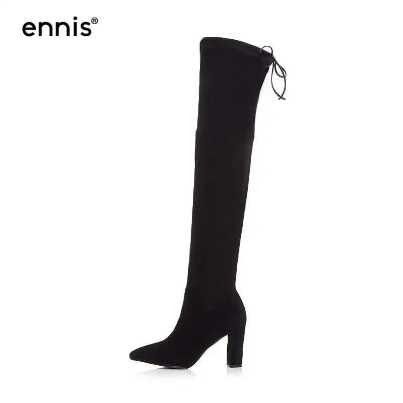 ENNIS/; высокие сапоги до бедра на не сужающемся книзу массивном высоком каблуке; женские Сапоги выше колена с острым носком; облегающая эластичная обувь европейского дизайна; L771 - Цвет: suede plush inside