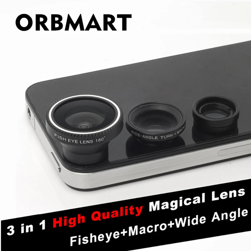 Объектив рыбий глаз ORBMART 3 в 1 с углом обзора 180 градусов + широкоугольный