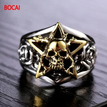 

925 Silver Skull Ring punk men star ring finger ring personality