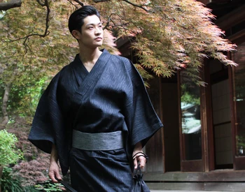 

2019 Men Japanese Style Kimono Bathrobe Yukata Long Pajamas Cotton Robe Breathable Summer New