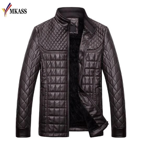 2018 New Brand Men Winter Warm Jacket Mens Bomber Casual Leather Jacket Stand Collar Slim Zipper With Pocket Outwear Jacket Coat