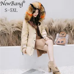 NewBang бренд 4XL 5XL Зимний пуховик большой размер женский с натуральным меховым воротником толстый утиный пух пальто женский длинный теплый