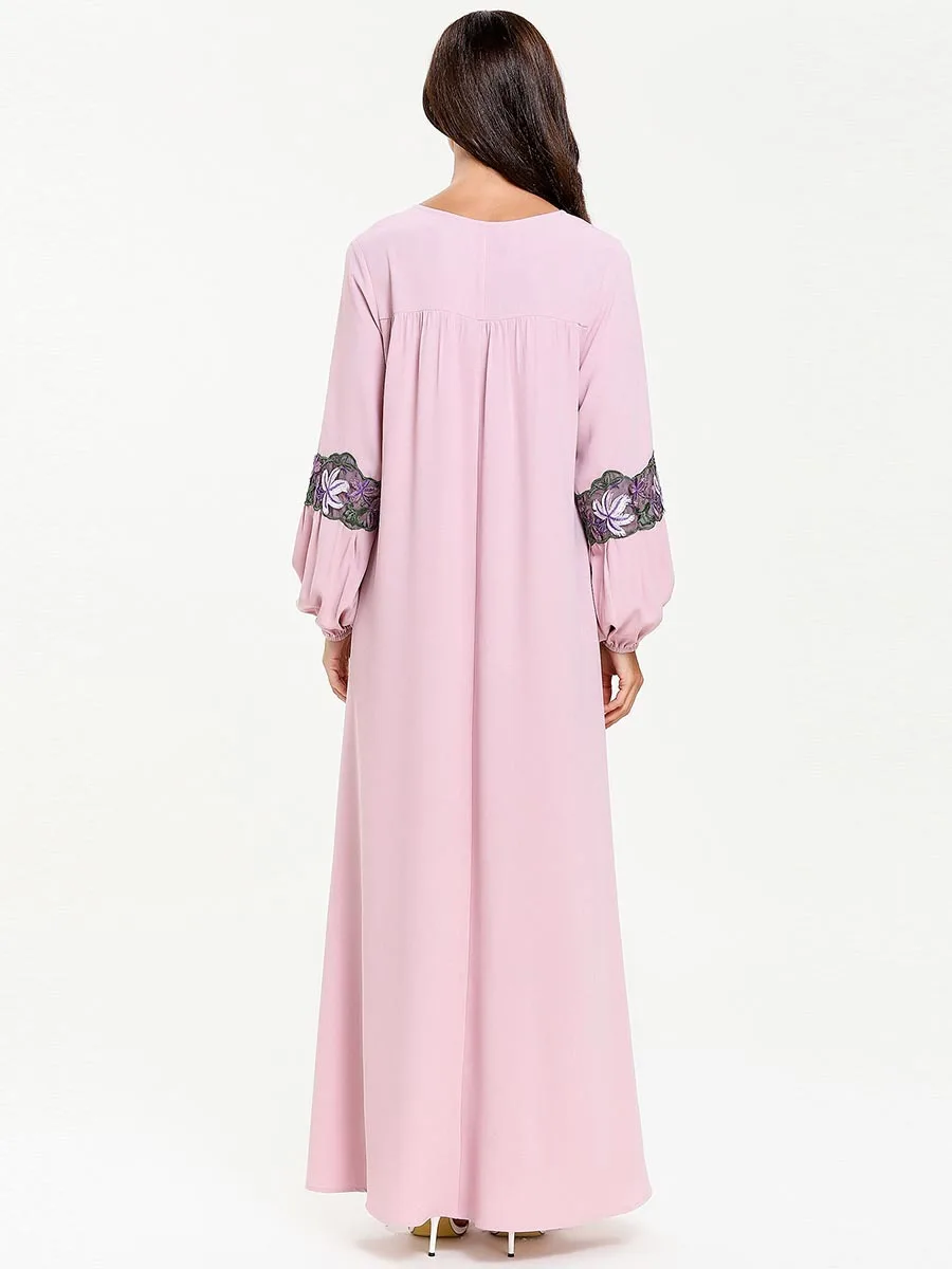 Новинка Лето Осень Рамадан мусульманское женское длинное платье с вышивкой Абая Дубай зеленое розовое платье исламский кафтан арабское платье