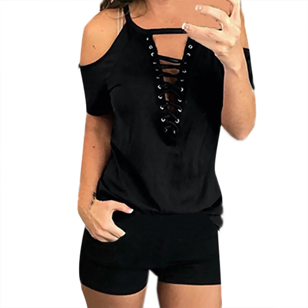 

SAGACE new Women T Shirt Summer Short Sleeve Fashion Casual Off Shoulder Solid Tops T-Shirt Solid color T shirts Ladies Tee 2019