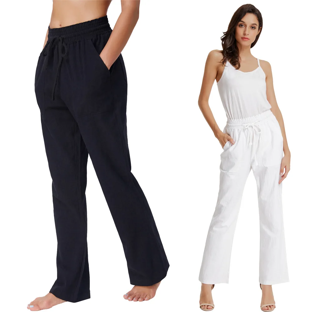 

Grace Karin Fashion Women's Casual Solid Color Cotton Long Pants Drawstring Waist Trousers Lady Loose Elegant Pants