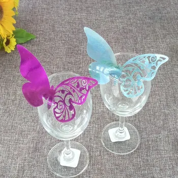 

Hot 100Pcs Butterfly Restaurant escort wine glass glass paper card wedding party home decorations Christmas party decor 5ZB21