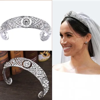 

Luxury Silver Crystal Meghan Princess Bridal Tiaras Crown Baroque Rhinestone Diadem For Women Headbands Wedding Hair Accessories