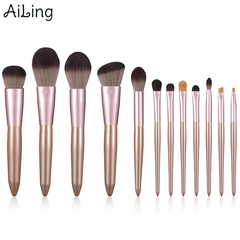 

AiLing 12pcs Super Soft Synthetic Hair Makeup Brush Set Durable Wood Handle Highlighter Powder Eyebrow Lip Blending Brushes Tool