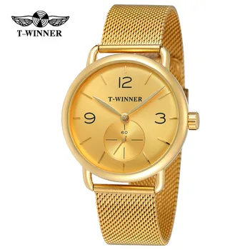 

T-WINNER Mechanical Hand Wind Men Watches Business Full Steel Man Watch Simple Analog Casual Wristwatches Skeleton Montre Homme