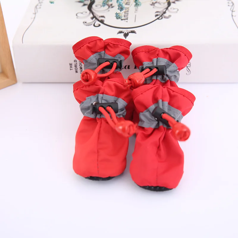 4pcs Waterproof Dog Anti-slip Shoes Pet Adjustable Reflective Rain Boots Puppy Paw Protector Spring Summer Comfortable Footwear