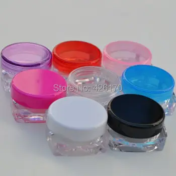 

Freeshipping Wholesale 3g Plastic Cosmetic Jar Empty Lotion Container Refillable Jar Eyecream Box Simple Container Colorful Cap