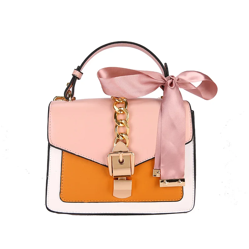 Сумки через плечо для женщин Высококачественная кожаная сумка с панелями женская маленькая сумка почтальон женская модная сумка через плечо - Цвет: Pink