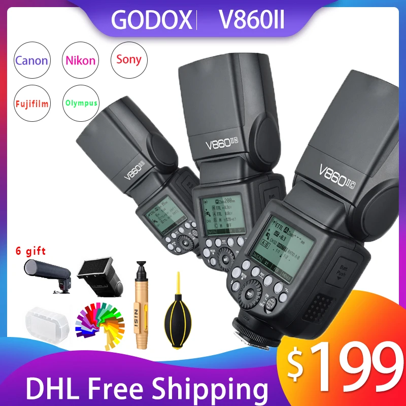 

Godox V860II Camera Speedlight Flash GN60 HSS TTL Speedlite Flash Flashlight for Canon Nikon Sony Olympus Fujifilm Camera