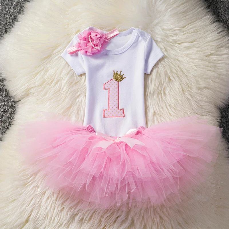 

Brand Baby First 1st Birthday Outfit Tutu Bebes Little Girl Clothing Christening Suits Newborn Baptism Clothes Pink Purple Dress