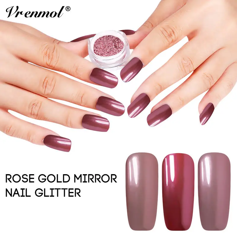 Vrenmol 0.2g Glitter Rose Gold Mirror Powder Nail Gel Polish Chrome