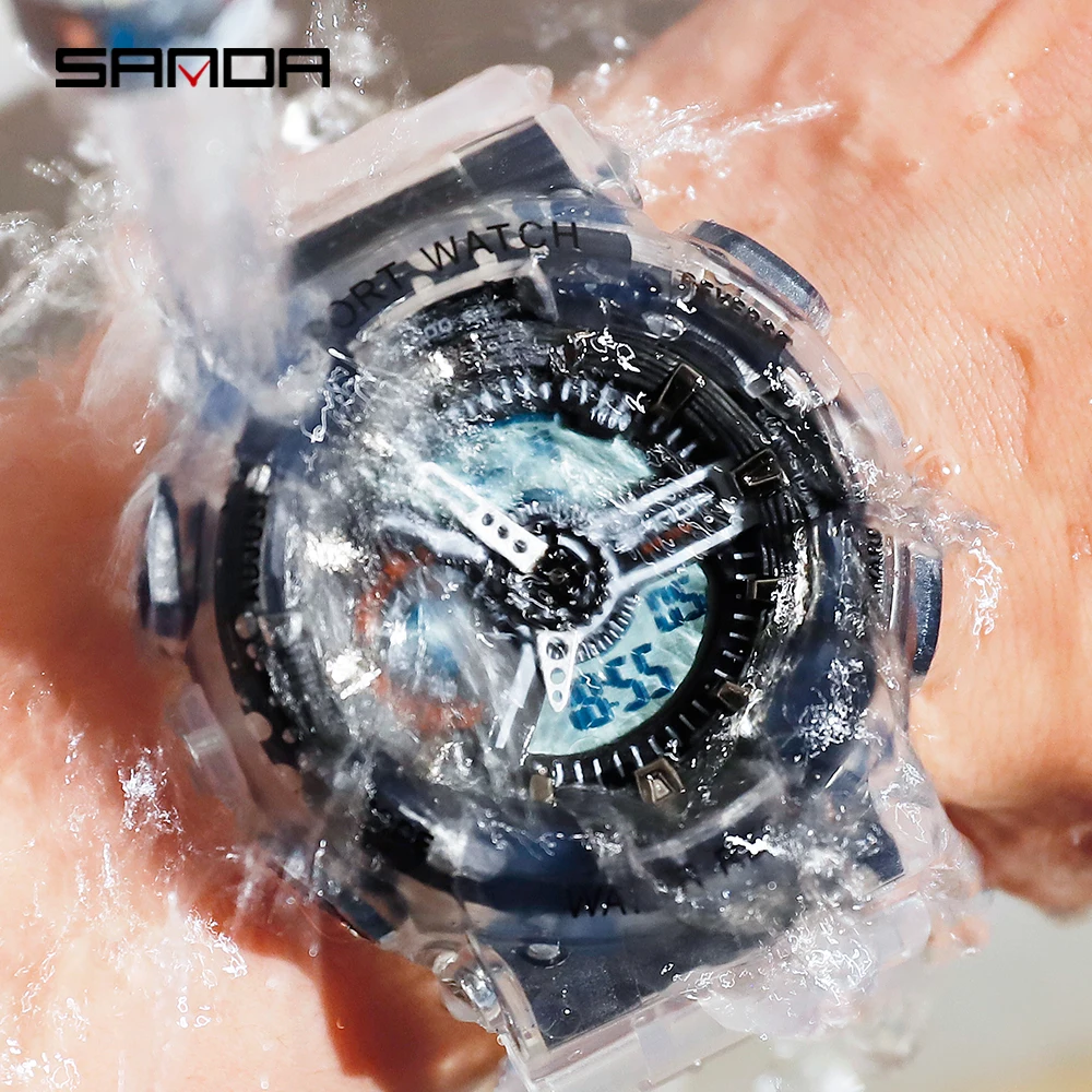 Sanda couple watches 2019 brand luxury waterproof for man and women digital sports transparent trend lovers 5