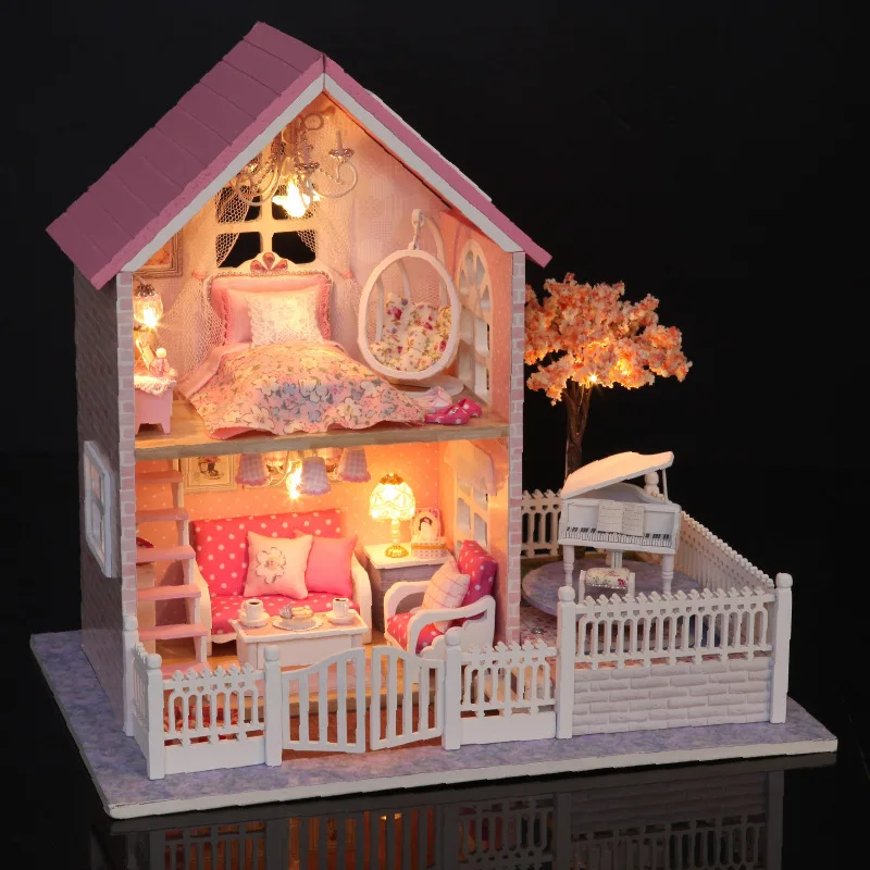 Doll House Miniature DIY Model Dollhouse With Furnitures American Retro