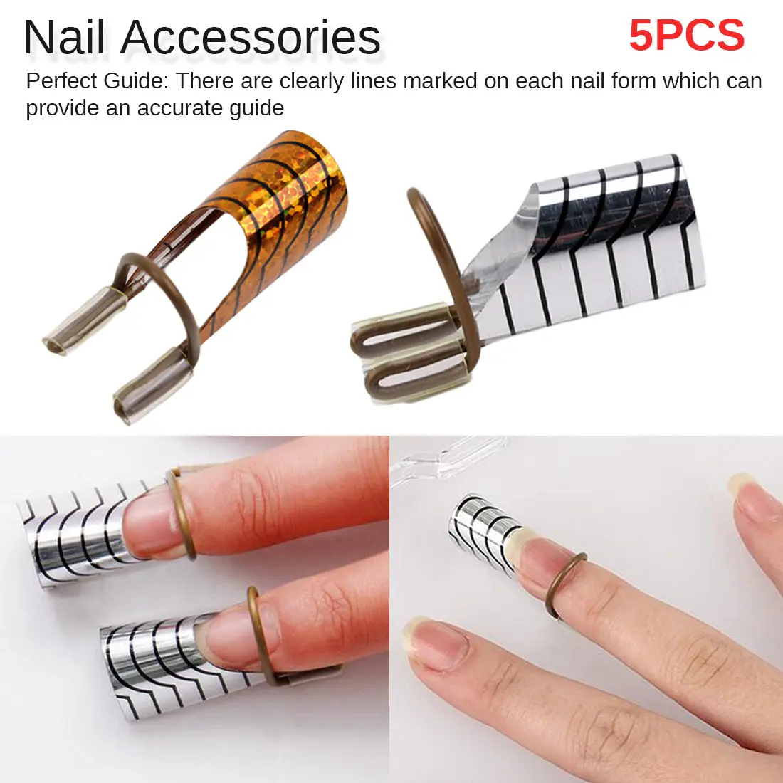 

Nails Extension Guide Tool 5pcs Reusable Nail Forms UV Gel Nail Polish Gold Silver Acrylic French Tips Nail Art form Tools