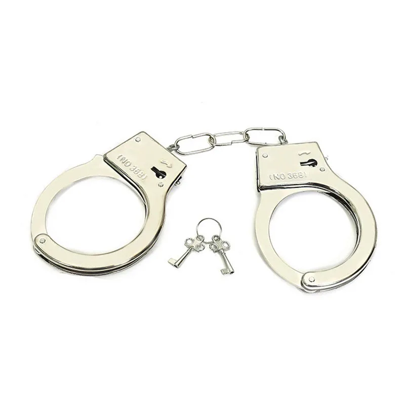 Pretend Play Silver Metal HandCuffs With Keys Police Role Cosplay Tools