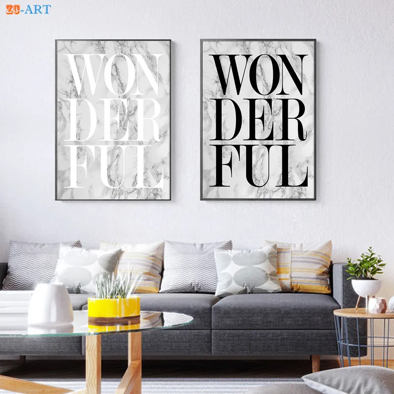 

Wonderful Prints Black and White Text Poster Marble Abstract Painting Fashion Wall Art Modern Canvas Painting Home Decoration