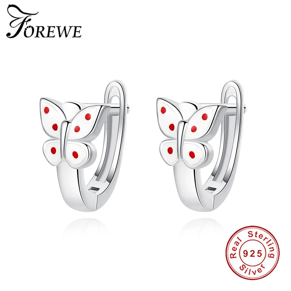 

FOREWE 925 Sterling Silver Red Dots White Butterfly Stud Earrings for Women and Girls Fine Jewelry brincos
