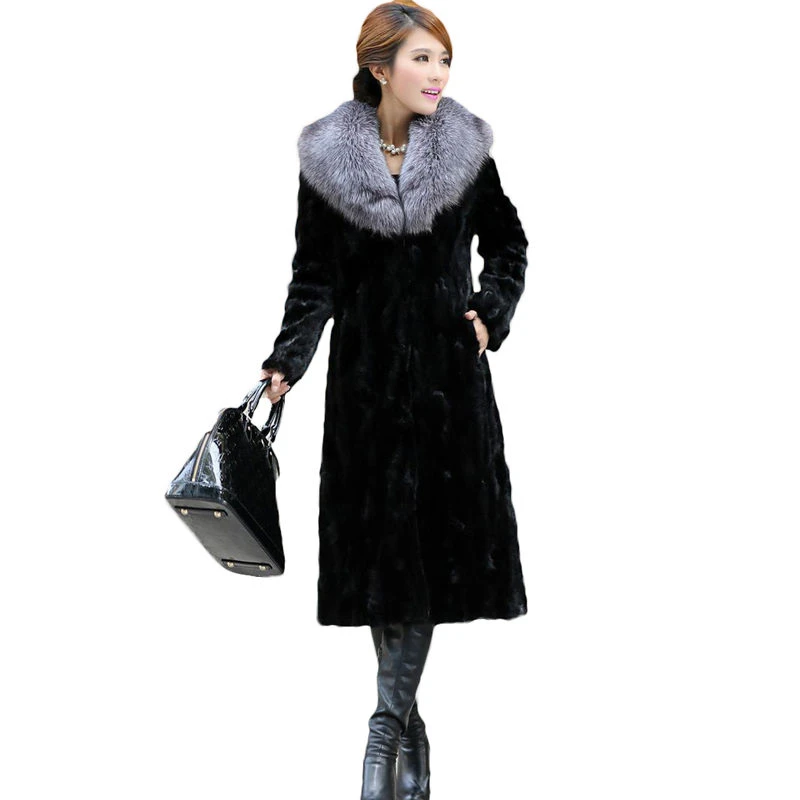 

Winter Long Faux Fur jacket Women 2020 Korean Fox hair collar Thick Warm Water mink velvet Women fur coat Plus Size coats 7XL
