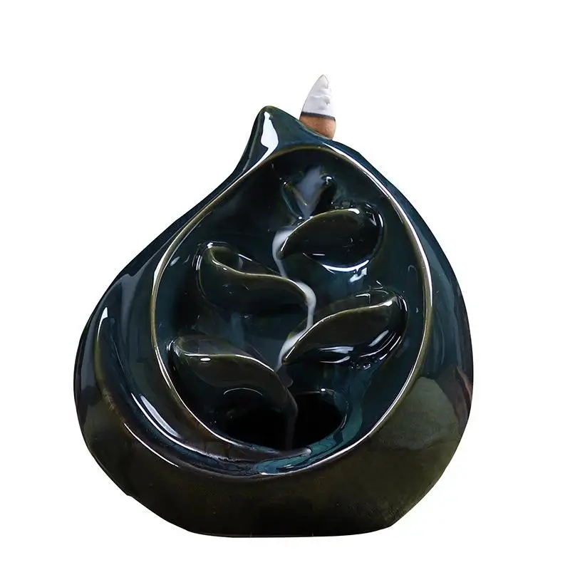 

New Traditional Blue Ceramic Smoke Waterfall Incense Burner Mountain River Handicraft Incense Holder Christmas Gift Home Decor