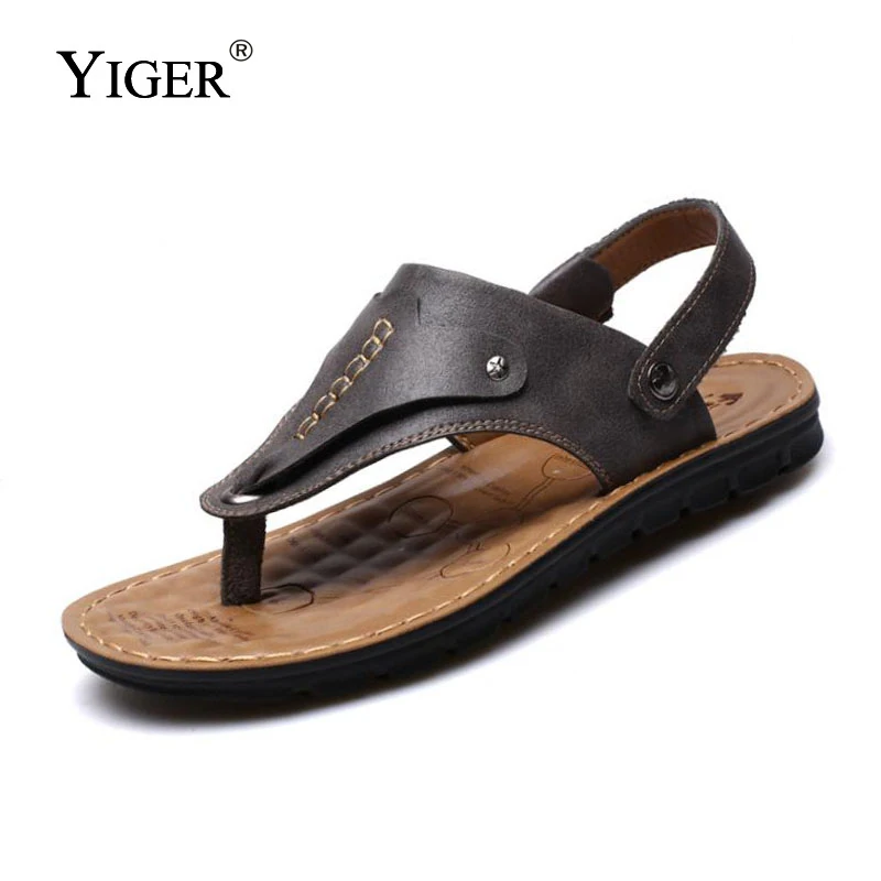 

YIGER NEW 2018 Summer Leather Men Sandals Brand Quality Beach Men Sandals Slippers Men Casual Sandals Free Shipping 0033