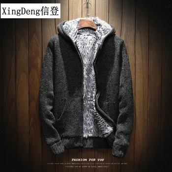 

XingDeng 2019 Warm Zip Male Hooded Fur top Sweatshirt affordable Thick Fashion Knitting Hoodies Men clothes plus size 3XL