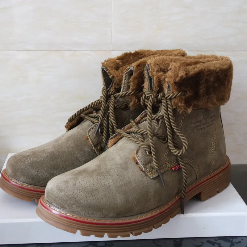 Clearance Sale !! US 8 Super Warm Men Leather Snow Boots Long Plush Winter Fur Boots Man Lace Up Cotton Shoes