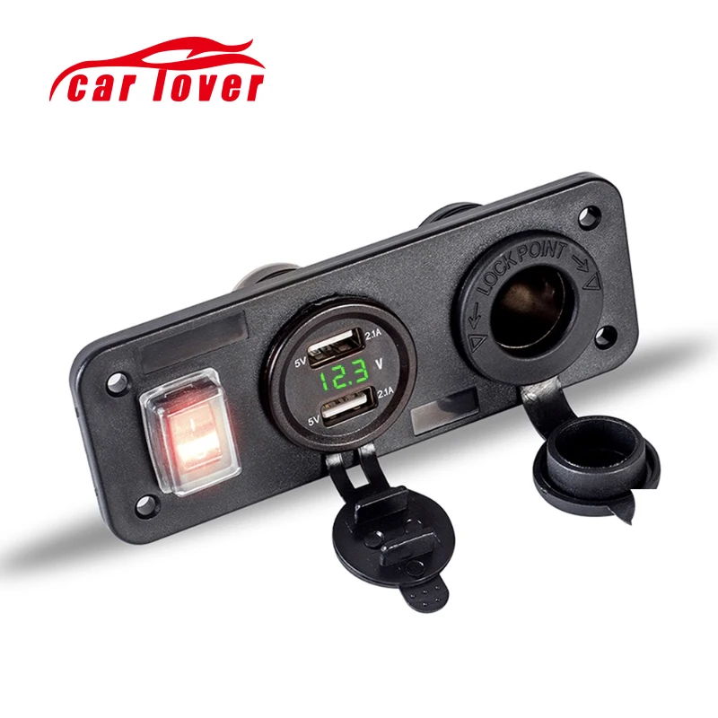 

12V-24V Dual USB Car Cigarette Lighter Cables Independent Switch Socket Splitter Charger Power Adapter Outlet Accessories